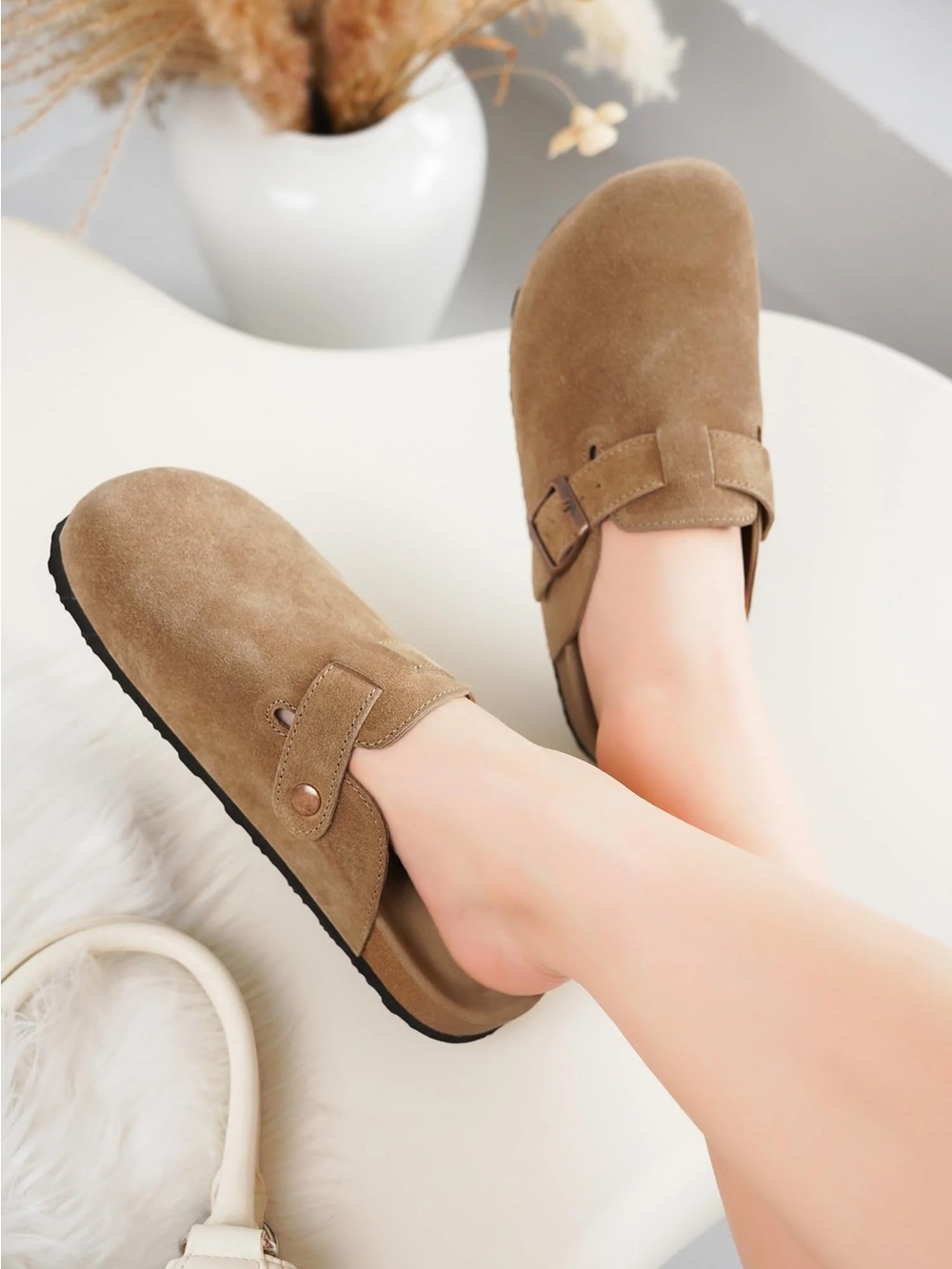 NWOB 10 Evellyhood Genuine Suede Slip-On Clog in Tan WOMENS birkenstock dupe